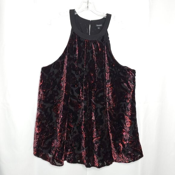 Torrid Tank Halter Top 3 Red Black Floral Paisley Velvet Burnout Whimsigoth - Picture 1 of 9